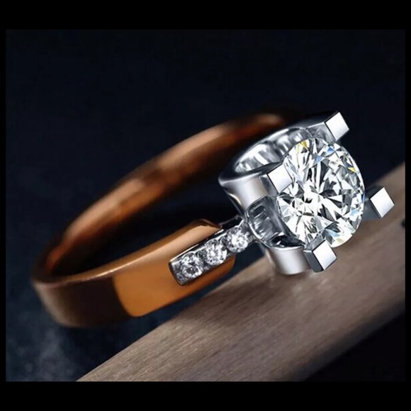 New Enticing Two Tone Floating White Sapphire Ring - Picture 2 of 3